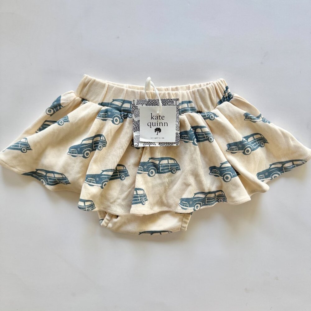 Kate Quinn Skirted Bloomers | Vintage Car Print | Cream Blue | 18–24M | NWT